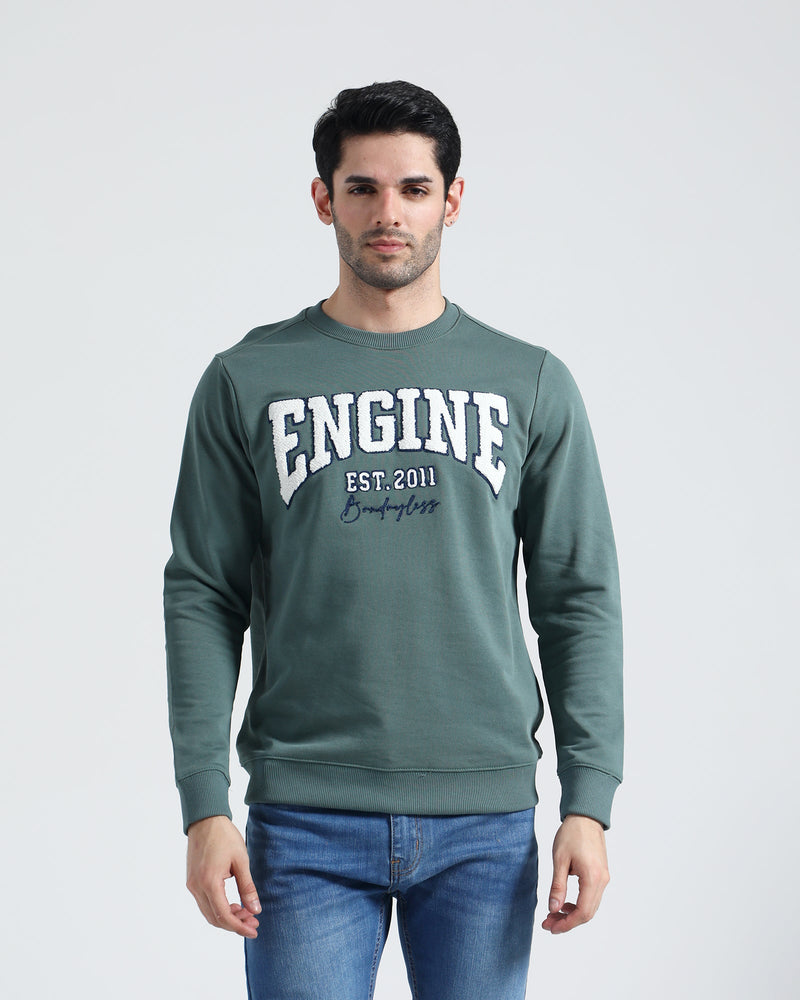 Premium men's crewneck sweatshirt in soft cotton-polyester blend, showcasing classic design and tailored fit.