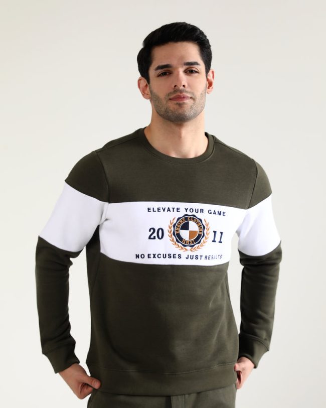 Premium men's crewneck sweatshirt in soft cotton-polyester blend, showcasing classic design and tailored fit.