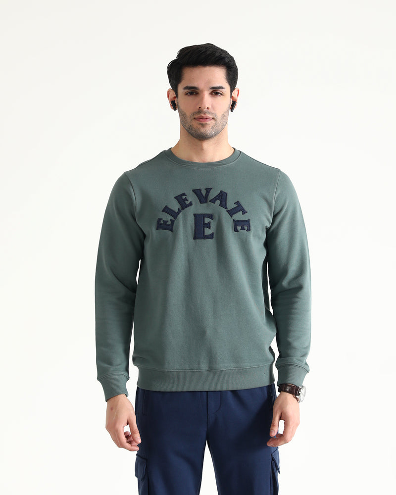 Premium men's crewneck sweatshirt in soft cotton-polyester blend, showcasing classic design and tailored fit.