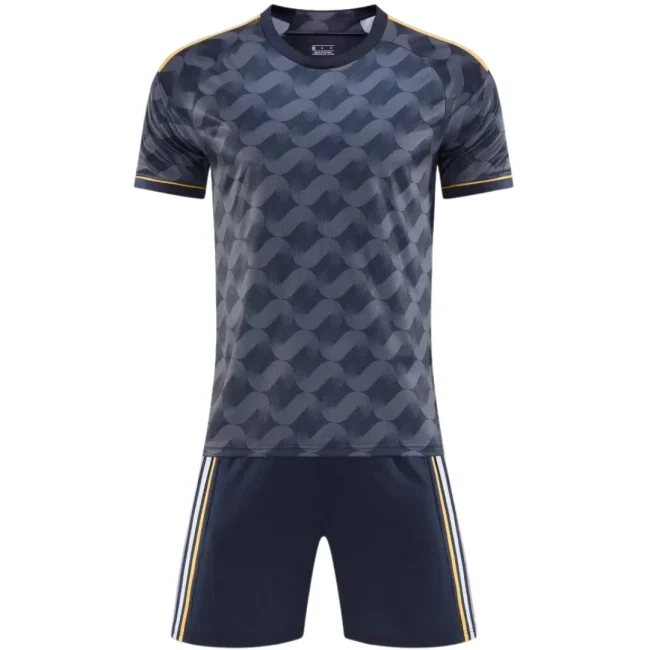 Customizable soccer uniform in breathable fabric, showcasing team colors and sizes.