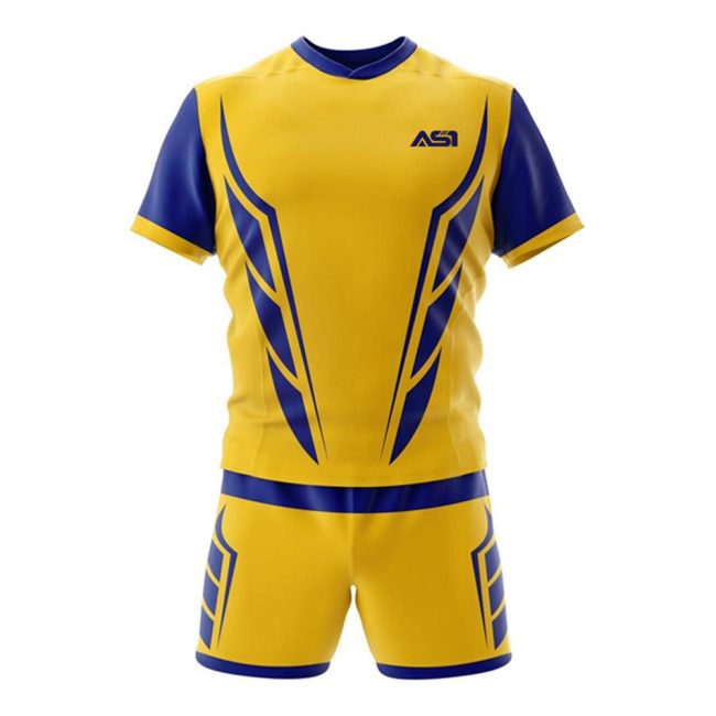 Custom rugby uniform showcasing durable, breathable fabric with personalized team design.