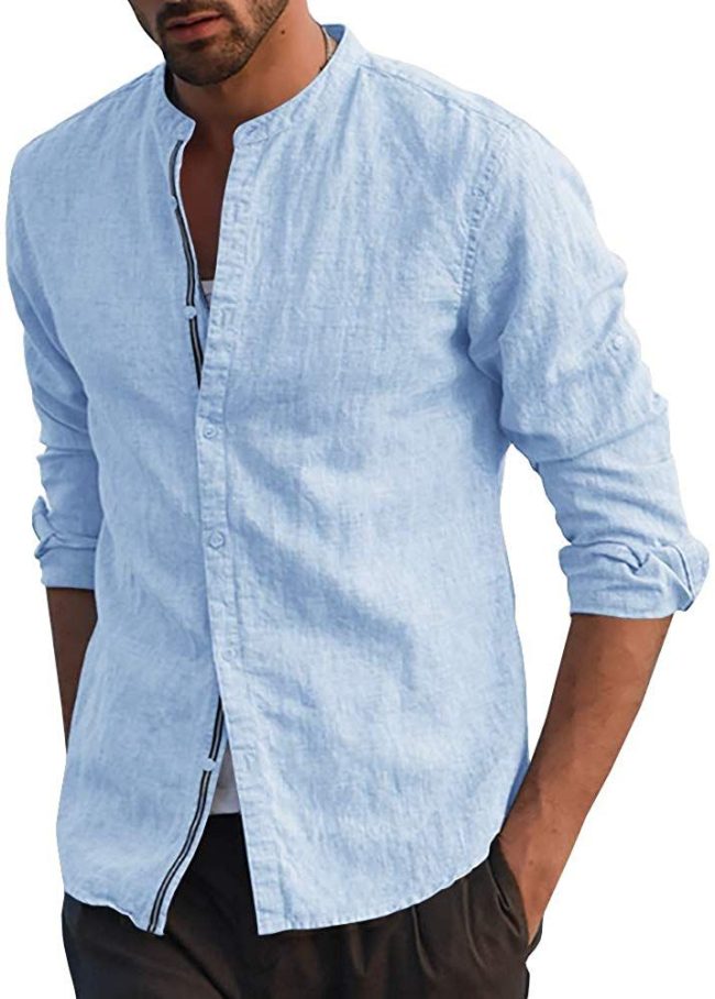 Men's durable denim casual shirt featuring snap buttons