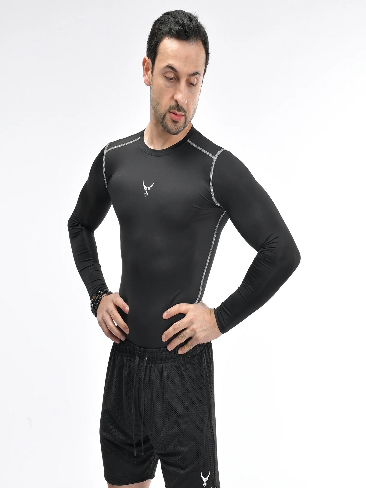 Men's Long-Sleeve Compression Top – Moisture-Wicking, Muscle Support, Black