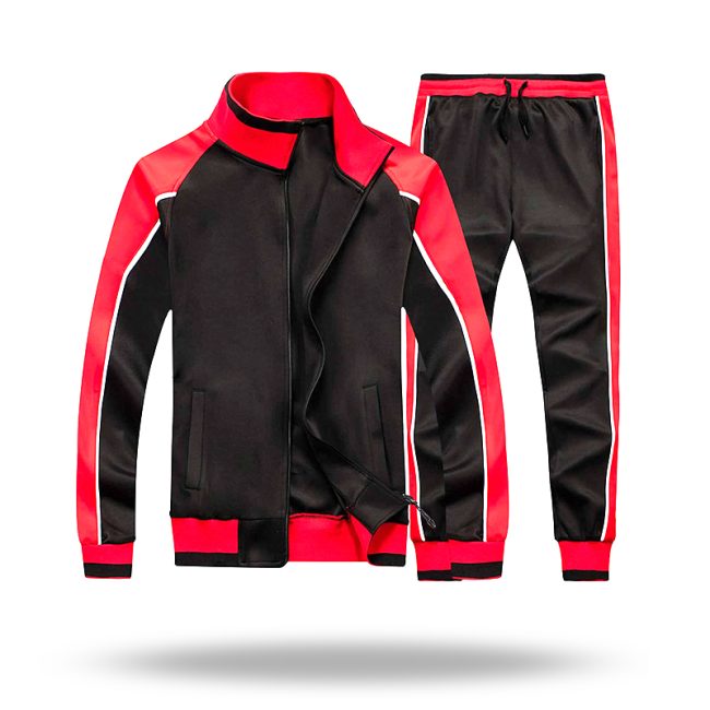 Men's athletic tracksuit set with moisture-wicking fabric and zipper pockets